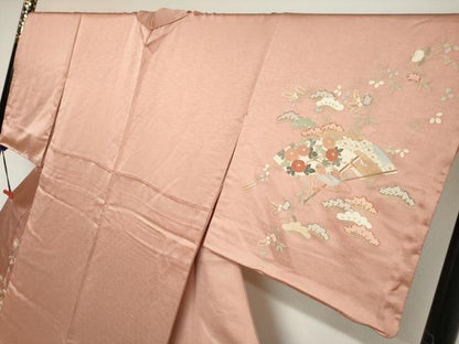 平和屋着物●訪問着　駒刺繍　扇面草花文　暈し染め　金彩　正絹　逸品　DABI2028ud