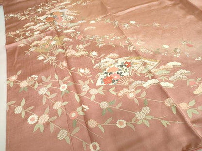 平和屋着物●訪問着　駒刺繍　扇面草花文　暈し染め　金彩　正絹　逸品　DABI2028ud