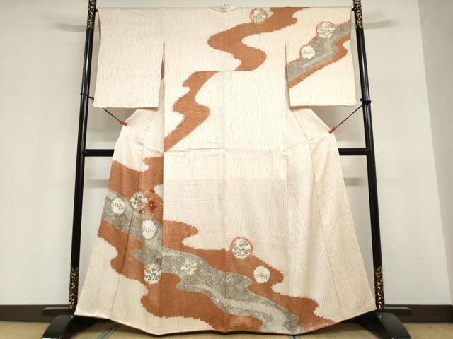 平和屋着物●訪問着　絞り　刺繍　道長草花丸文　金彩　正絹　逸品　DABI2030ud