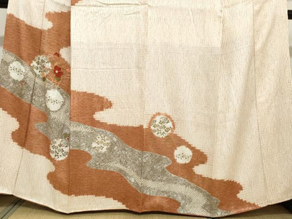 平和屋着物●訪問着　絞り　刺繍　道長草花丸文　金彩　正絹　逸品　DABI2030ud