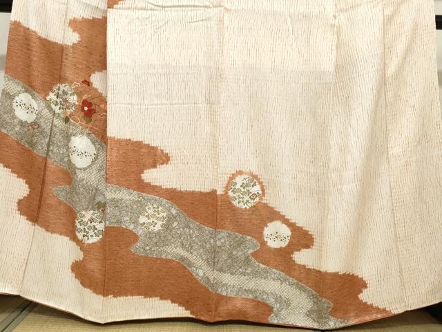 平和屋着物●訪問着　絞り　刺繍　道長草花丸文　金彩　正絹　逸品　DABI2030ud