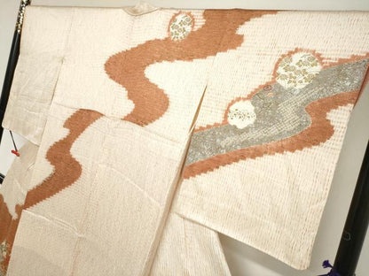 平和屋着物●訪問着　絞り　刺繍　道長草花丸文　金彩　正絹　逸品　DABI2030ud