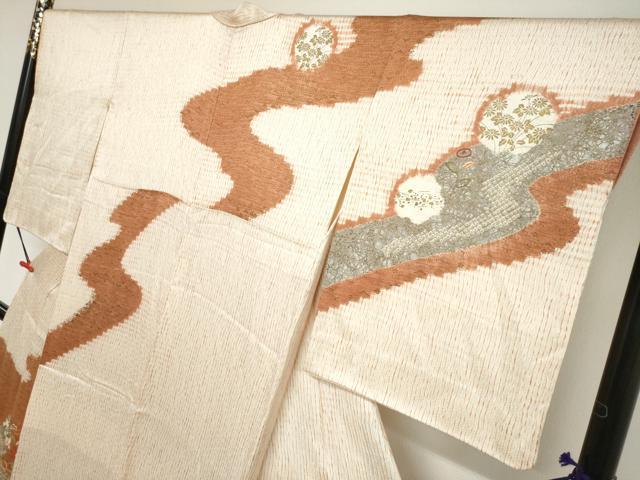 平和屋着物●訪問着　絞り　刺繍　道長草花丸文　金彩　正絹　逸品　DABI2030ud