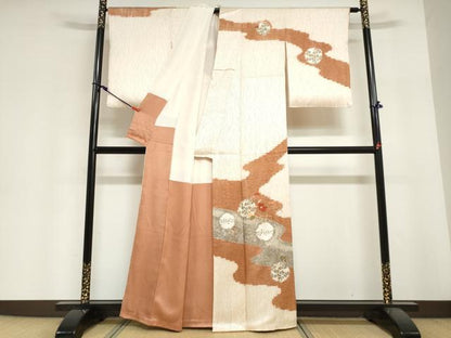 平和屋着物●訪問着　絞り　刺繍　道長草花丸文　金彩　正絹　逸品　DABI2030ud