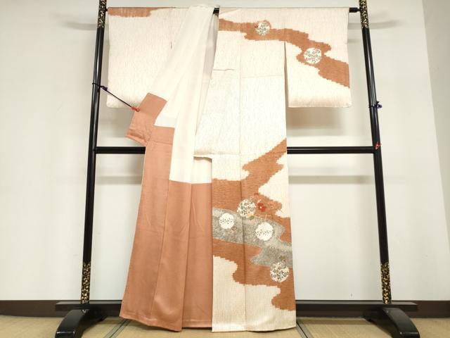 平和屋着物●訪問着　絞り　刺繍　道長草花丸文　金彩　正絹　逸品　DABI2030ud