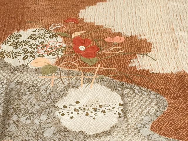平和屋着物●訪問着　絞り　刺繍　道長草花丸文　金彩　正絹　逸品　DABI2030ud