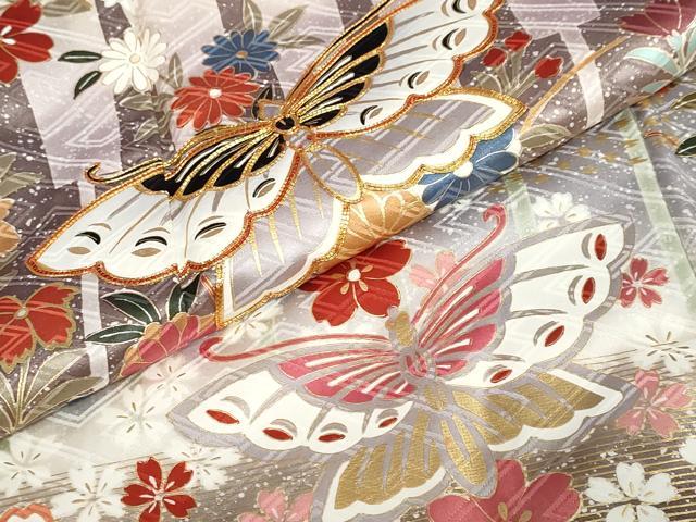 平和屋着物●豪華振袖　駒刺繍　花蝶文　暈し染め　金彩　正絹　逸品　DABI2031ud