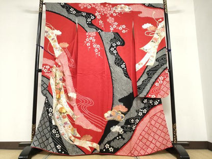 平和屋着物●豪華振袖　絞り　辻が花　暈し染め　銀通し地　正絹　逸品　DABI2033ud