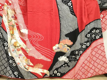 平和屋着物●豪華振袖　絞り　辻が花　暈し染め　銀通し地　正絹　逸品　DABI2033ud