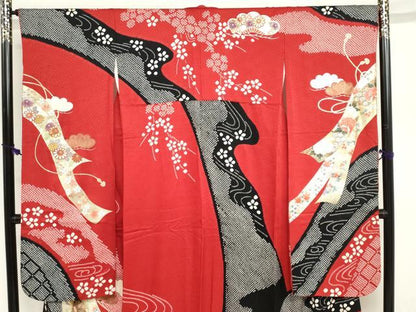 平和屋着物●豪華振袖　絞り　辻が花　暈し染め　銀通し地　正絹　逸品　DABI2033ud