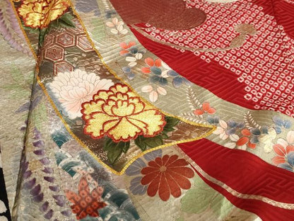 平和屋着物●豪華振袖　絞り　辻が花　暈し染め　銀通し地　正絹　逸品　DABI2033ud