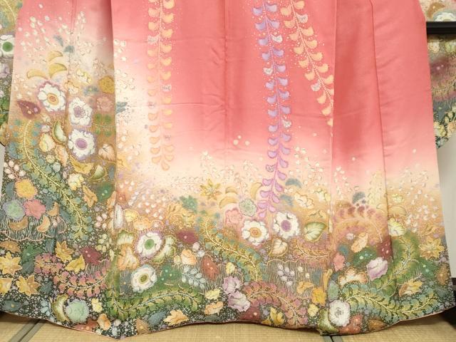 平和屋着物●豪華振袖　絞り　辻が花　暈し染め　銀通し地　正絹　逸品　DABI2034ud