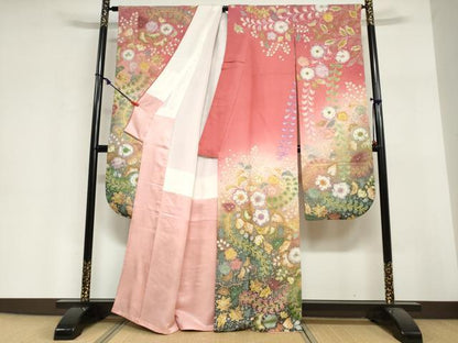 平和屋着物●豪華振袖　絞り　辻が花　暈し染め　銀通し地　正絹　逸品　DABI2034ud