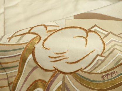 平和屋着物●中村玉緒　色留訪問着　駒刺繍　流水群れ鳥文　仮絵羽　正絹　逸品　未使用　DABI2039ud