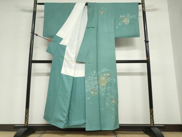平和屋着物●中国三大刺繍　蘇州刺繍　総刺繍　訪問着　向かい鳥草花丸文　金糸　正絹　逸品　DABI2044ud