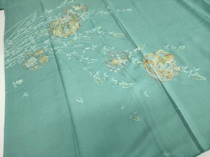 平和屋着物●中国三大刺繍　蘇州刺繍　総刺繍　訪問着　向かい鳥草花丸文　金糸　正絹　逸品　DABI2044ud