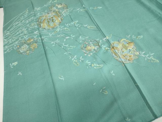 平和屋着物●中国三大刺繍　蘇州刺繍　総刺繍　訪問着　向かい鳥草花丸文　金糸　正絹　逸品　DABI2044ud
