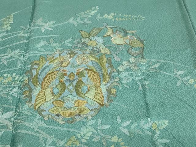 平和屋着物●中国三大刺繍　蘇州刺繍　総刺繍　訪問着　向かい鳥草花丸文　金糸　正絹　逸品　DABI2044ud