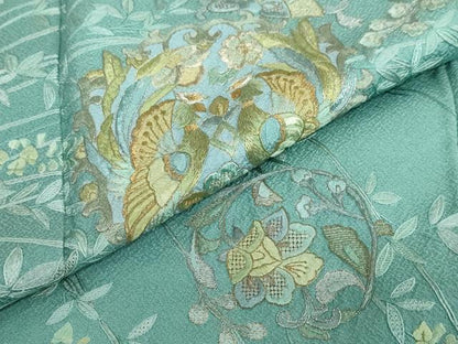 平和屋着物●中国三大刺繍　蘇州刺繍　総刺繍　訪問着　向かい鳥草花丸文　金糸　正絹　逸品　DABI2044ud