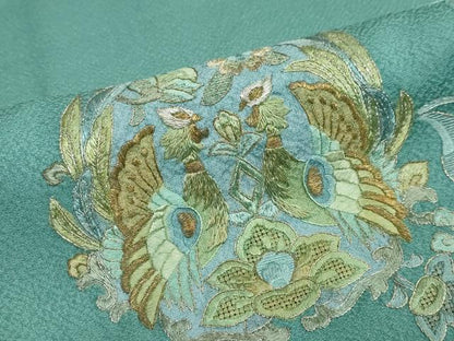 平和屋着物●中国三大刺繍　蘇州刺繍　総刺繍　訪問着　向かい鳥草花丸文　金糸　正絹　逸品　DABI2044ud
