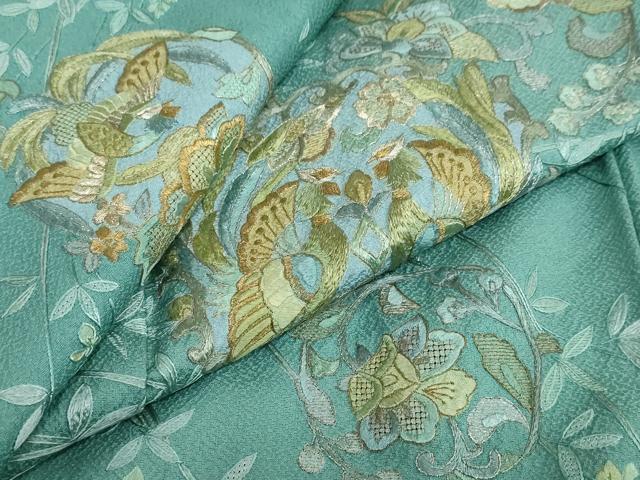 平和屋着物●中国三大刺繍　蘇州刺繍　総刺繍　訪問着　向かい鳥草花丸文　金糸　正絹　逸品　DABI2044ud