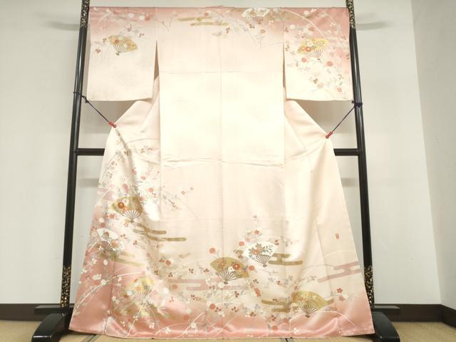 平和屋着物●訪問着　作家物　駒刺繍　扇面草花文　暈し染め　金彩　正絹　逸品　DABI2045ud