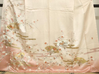 平和屋着物●訪問着　作家物　駒刺繍　扇面草花文　暈し染め　金彩　正絹　逸品　DABI2045ud