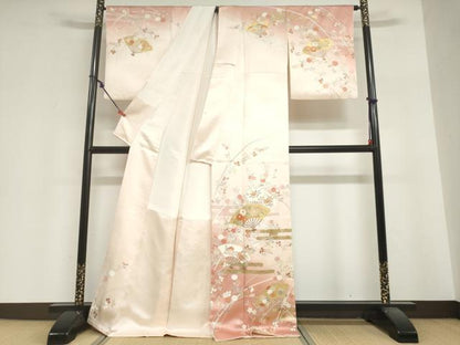 平和屋着物●訪問着　作家物　駒刺繍　扇面草花文　暈し染め　金彩　正絹　逸品　DABI2045ud