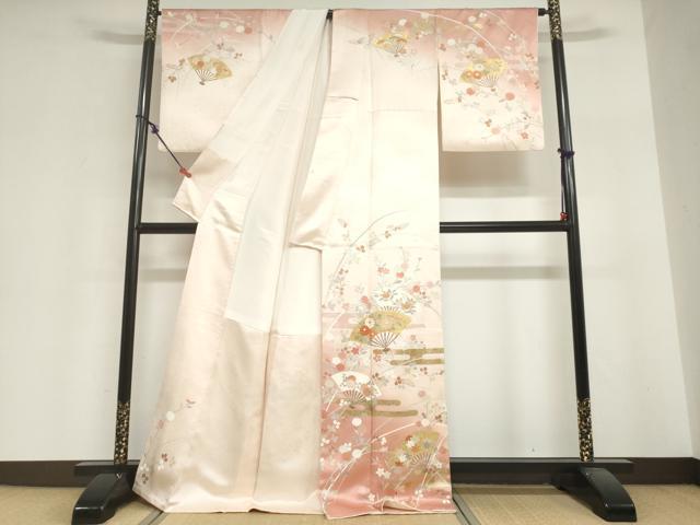平和屋着物●訪問着　作家物　駒刺繍　扇面草花文　暈し染め　金彩　正絹　逸品　DABI2045ud