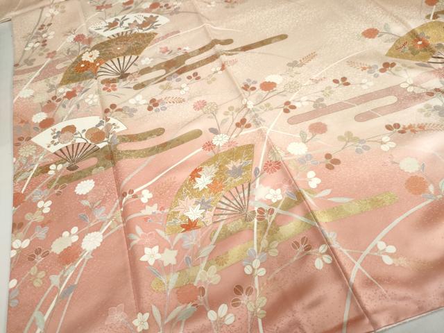 平和屋着物●訪問着　作家物　駒刺繍　扇面草花文　暈し染め　金彩　正絹　逸品　DABI2045ud