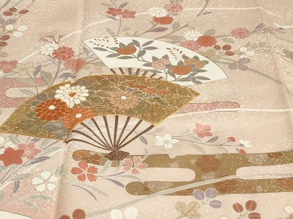 平和屋着物●訪問着　作家物　駒刺繍　扇面草花文　暈し染め　金彩　正絹　逸品　DABI2045ud