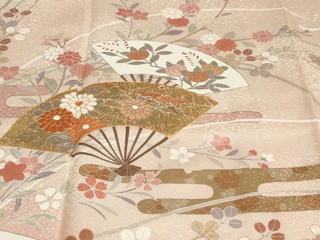平和屋着物●訪問着　作家物　駒刺繍　扇面草花文　暈し染め　金彩　正絹　逸品　DABI2045ud