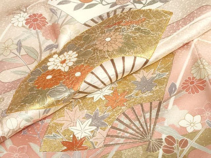 平和屋着物●訪問着　作家物　駒刺繍　扇面草花文　暈し染め　金彩　正絹　逸品　DABI2045ud
