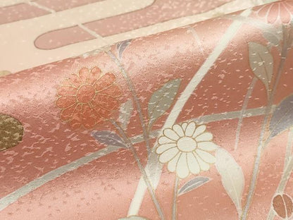 平和屋着物●訪問着　作家物　駒刺繍　扇面草花文　暈し染め　金彩　正絹　逸品　DABI2045ud