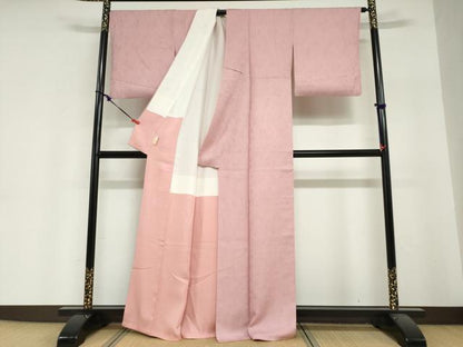 平和屋着物●上質な色無地　花尽くし地紋　桃花色　正絹　逸品　DABI2049ud