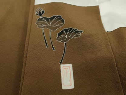 平和屋着物●本加賀友禅作家　押田正義監修　色無地　黒茶色　正絹　逸品　DABI2050ud