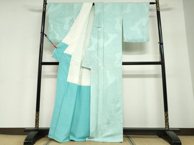 平和屋着物●上質な色無地　道長飛鶴草花地紋　空色　正絹　逸品　未使用　DABI2051ud