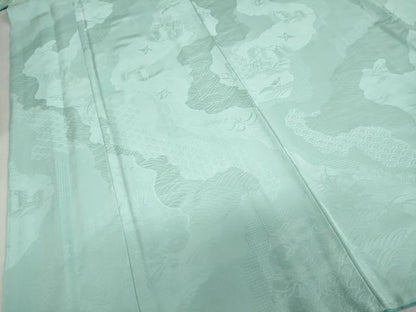 平和屋着物●上質な色無地　道長飛鶴草花地紋　空色　正絹　逸品　未使用　DABI2051ud