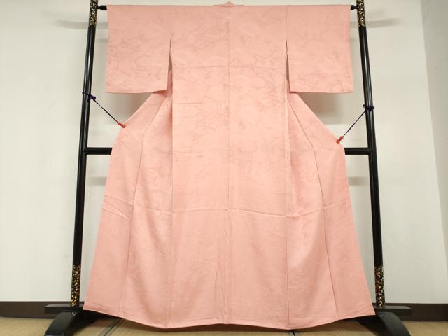 平和屋着物●上質な色無地　平安御所車人物風景地紋　桃色　正絹　逸品　DABI2053ud