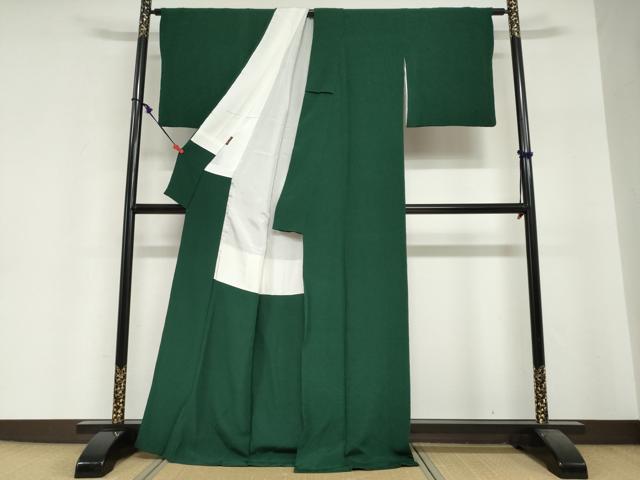 平和屋着物●上質な色無地　千歳緑色　鬼しぼ縮緬　正絹　逸品　DABI2055ud