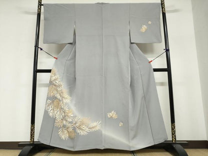 平和屋着物●訪問着　駒刺繍　枝葉文　暈し染め　金彩　正絹　逸品　DABI2056ud