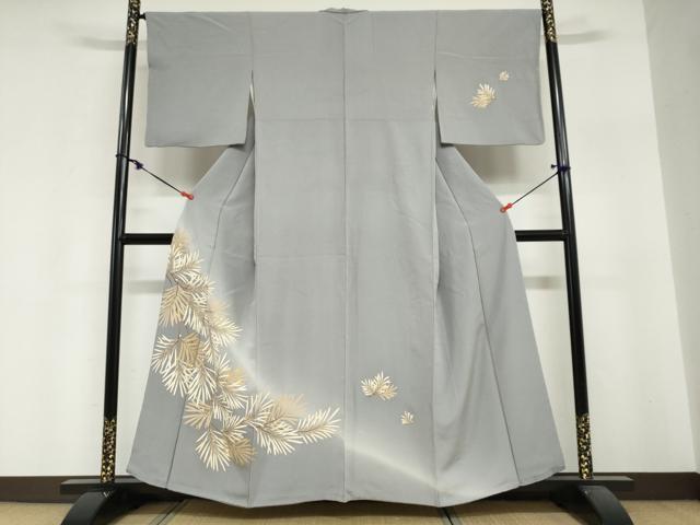 平和屋着物●訪問着　駒刺繍　枝葉文　暈し染め　金彩　正絹　逸品　DABI2056ud