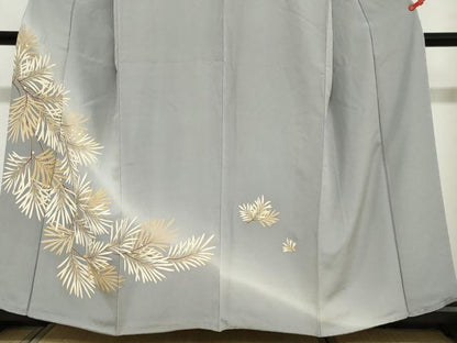 平和屋着物●訪問着　駒刺繍　枝葉文　暈し染め　金彩　正絹　逸品　DABI2056ud