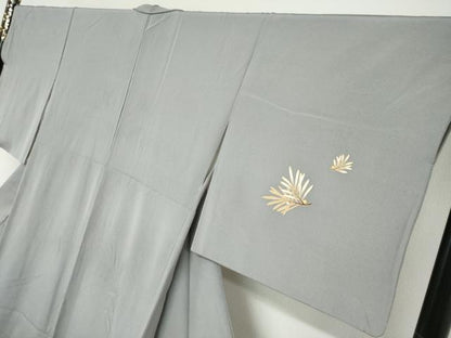 平和屋着物●訪問着　駒刺繍　枝葉文　暈し染め　金彩　正絹　逸品　DABI2056ud