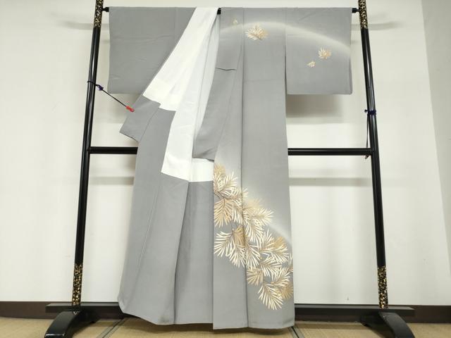 平和屋着物●訪問着　駒刺繍　枝葉文　暈し染め　金彩　正絹　逸品　DABI2056ud