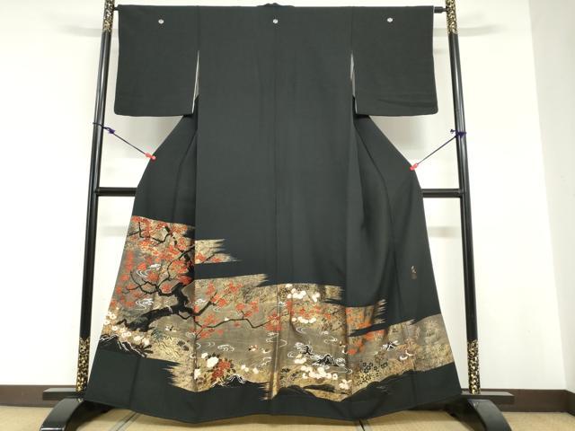 平和屋着物●松尾光琳　黒留袖　流水鴛鴦花文　金彩　正絹　逸品　DABI2058ud