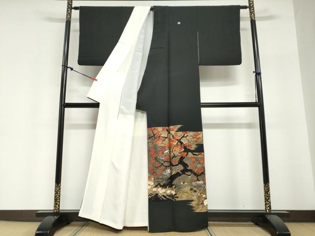 平和屋着物●松尾光琳　黒留袖　流水鴛鴦花文　金彩　正絹　逸品　DABI2058ud