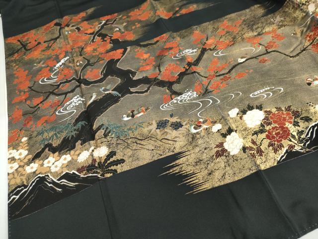 平和屋着物●松尾光琳　黒留袖　流水鴛鴦花文　金彩　正絹　逸品　DABI2058ud