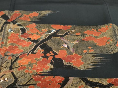 平和屋着物●松尾光琳　黒留袖　流水鴛鴦花文　金彩　正絹　逸品　DABI2058ud