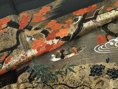 平和屋着物●松尾光琳　黒留袖　流水鴛鴦花文　金彩　正絹　逸品　DABI2058ud